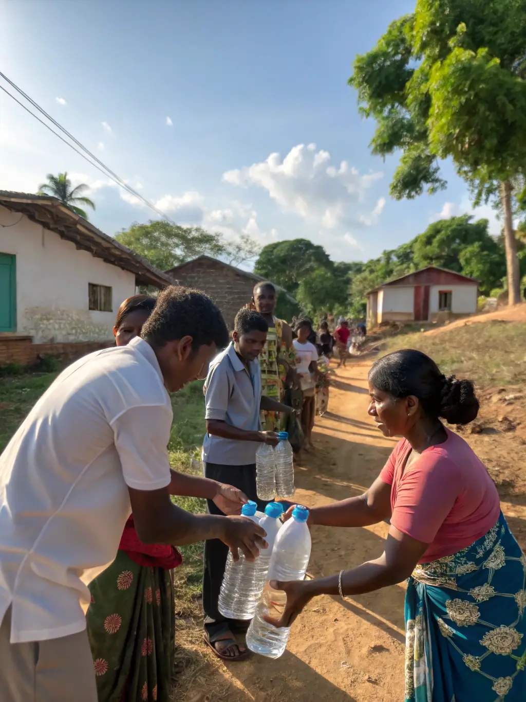 Volunteers assisting participants during the L'Etape Sanfloraine cycling event, providing water, snacks, and encouragement. The image should highlight the spirit of community and support that is central to the event.
